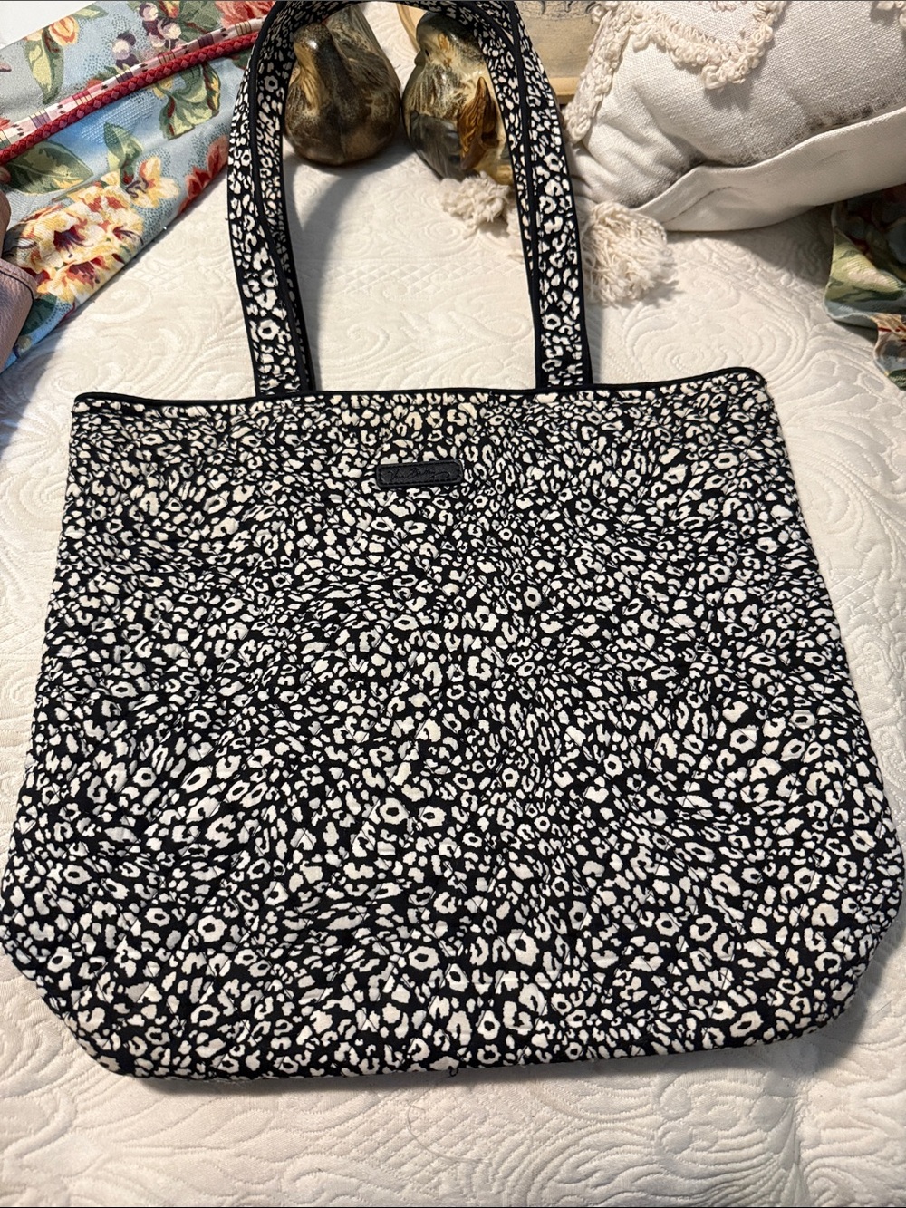 Vera Bradley Black & White Quilted Leopard Print Tote